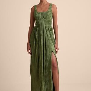 Lulus Ameena Olive Green Plisse Square Neck Sash Maxi Dress - Size M